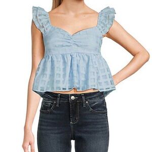 Blue Ruffle Sleeve Women's Top